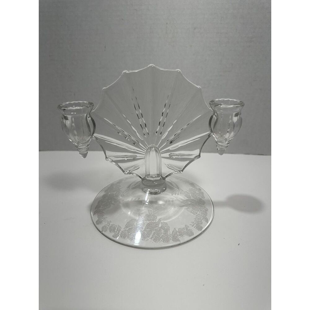 Art Deco 1930’s New Martinsville Radiance Light Candle Holder Floral‎ Etched